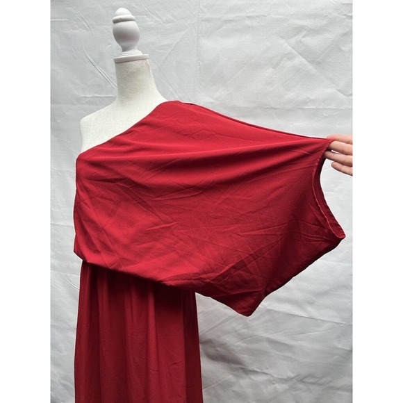 Pink Lily Cranberry Red Silky 1 Shoulder Maxi Dress w/side slit Date nite vibe - Picture 8 of 15